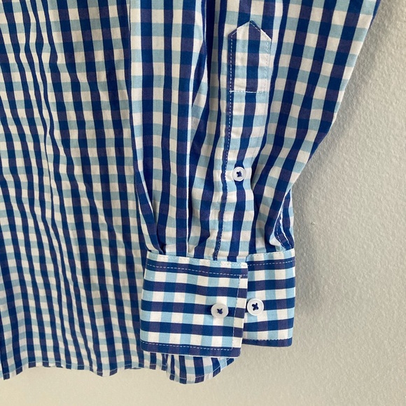 Nick Graham Everywhere Shirt Mens L Stretch Modern Fit Blue Check Flip Cuff - Picture 4 of 7